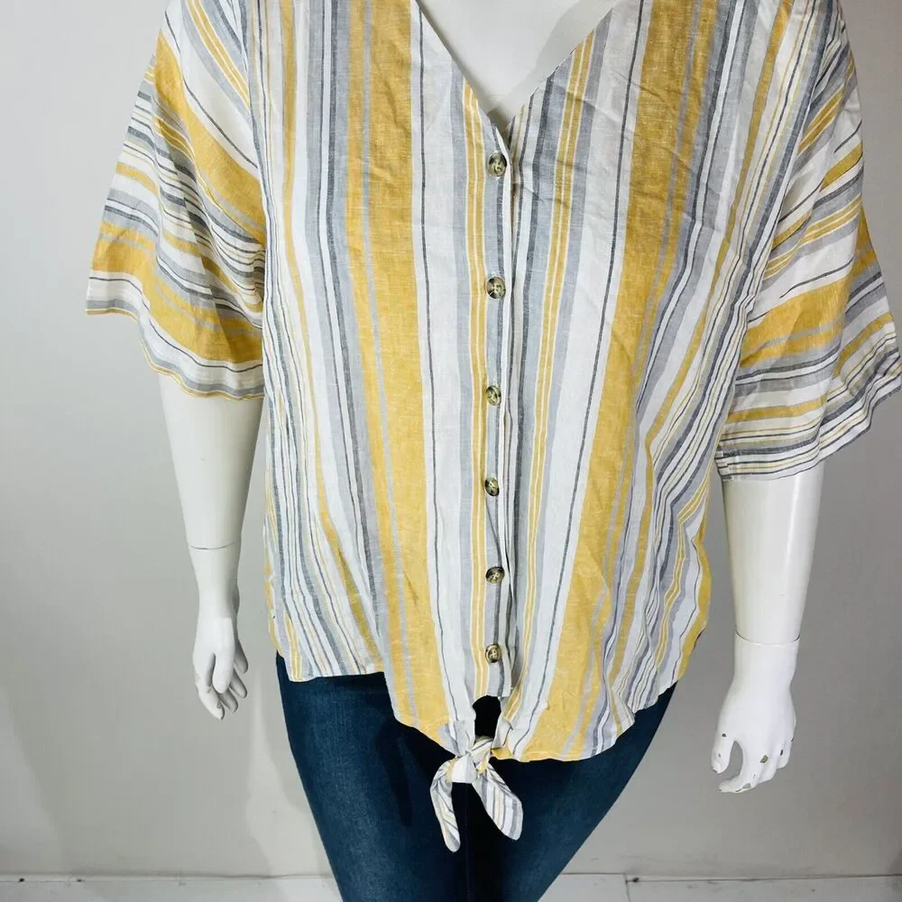 New Counterparts Womans Sz XL Blouse Gold Solid Stripe V Neck Short Sleeve NWT - Picture 5 of 8
